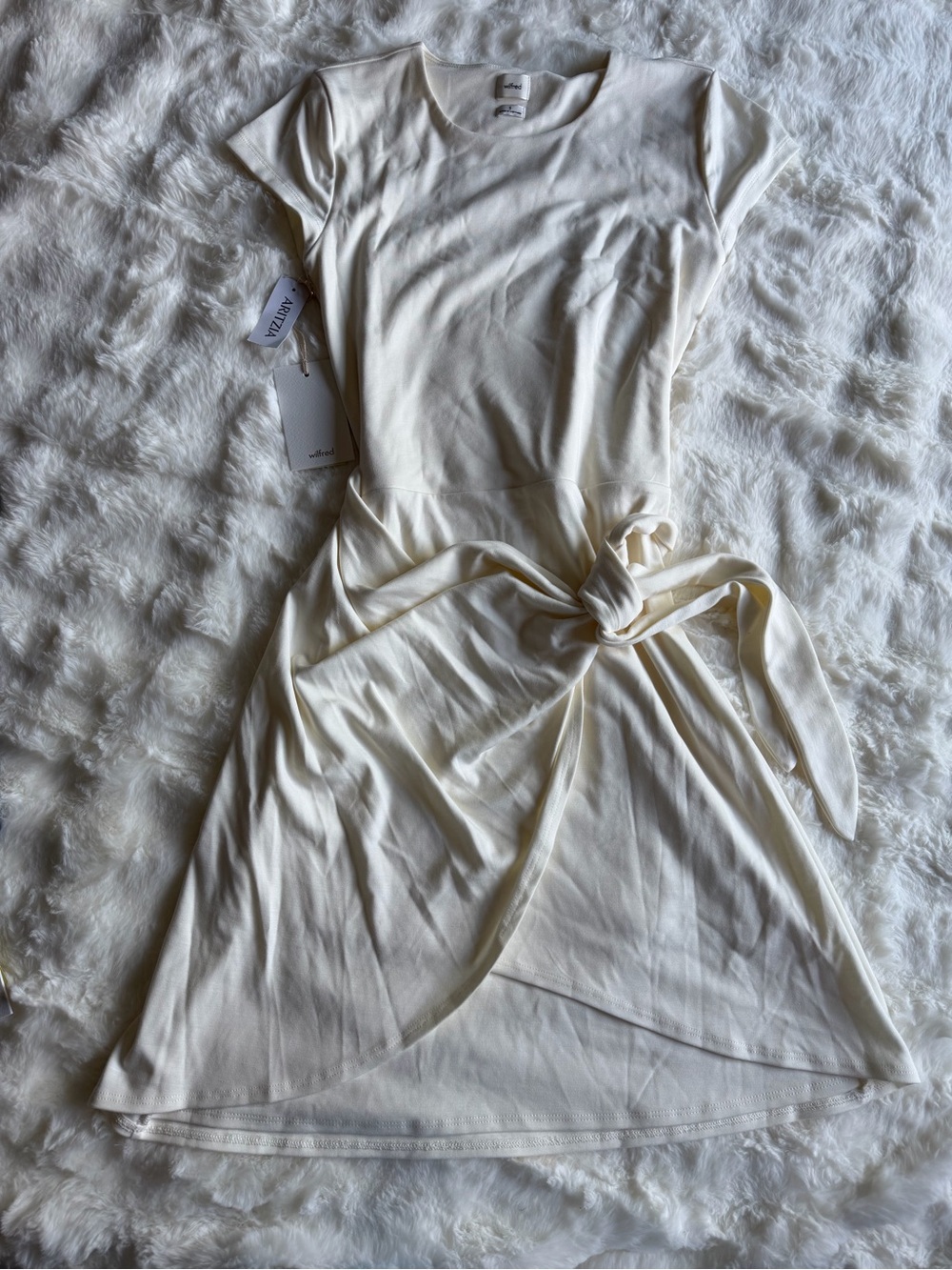 Aritzia Cream Short-Sleeve Tie-Waist Chemise